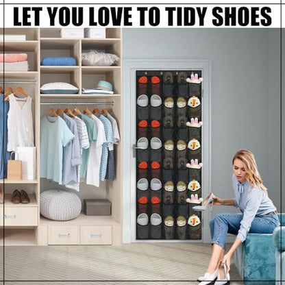 Windyun 40 Over the Door Shoe Organizer Large Breathable Mesh Pockets Hanging Shoe Rack for Closet Black Behind Door Hanger Storage Holder Nonslip Hooks for Women Men Entryway Bedroom Utility Room