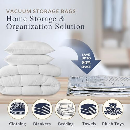 8 Pack Vacuum Storage Bags – 4 XXL & 4 Jumbo Vacuum Seal Bags for Blankets, Comforters, Clothing & Bedding - Space Saver Compression Bags