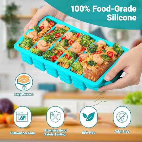 1/2 Cup Silicone Freezer Molds with Lid, 2-Pack Silicone Freezer Trays for Soup, Sauce & Broth – Meal Prep Containers, Large Ice Cube Tray, Oven & Dishwasher Safe