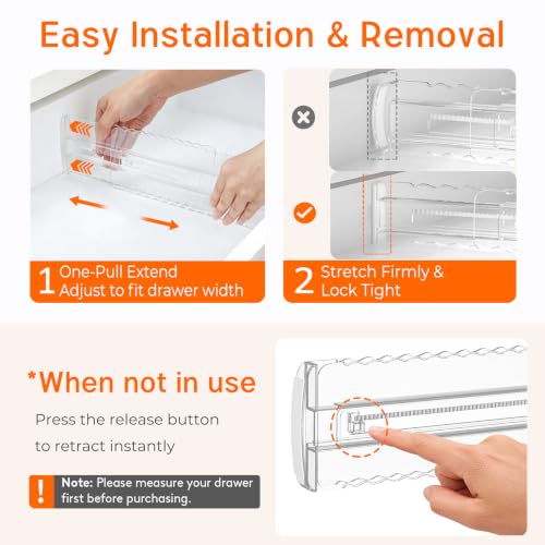 4 Pack 4" High Drawer Dividers for Clothes, 10.2"-16.5" Expandable Dresser Drawer Organizers, Adjustable Plastic Clear Drawer Separators for Kitchen, Baby Clothing, Socks, Underwear, Bedroom