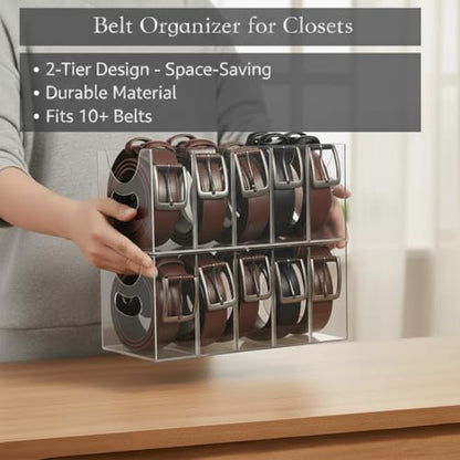 Belt Organizer,Acrylic Belt Organizer for Closet with Removable Dividers 5 Compartments & Handles Drawer organization and storage for Purse,underwear, Socks,and Ties (2pack)