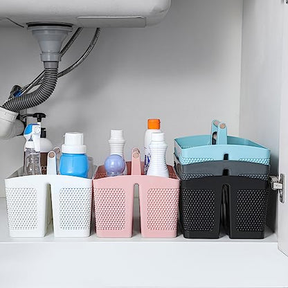 Portable Shower Caddy Basket Plastic Cleaning Caddy Organizer Storage Tote with Handle for Bathroom, College, Dorm Room Essentials, White | Cleaning Caddy Organizer for Bathroom, College Dorm Room Essentials, Storage Tote