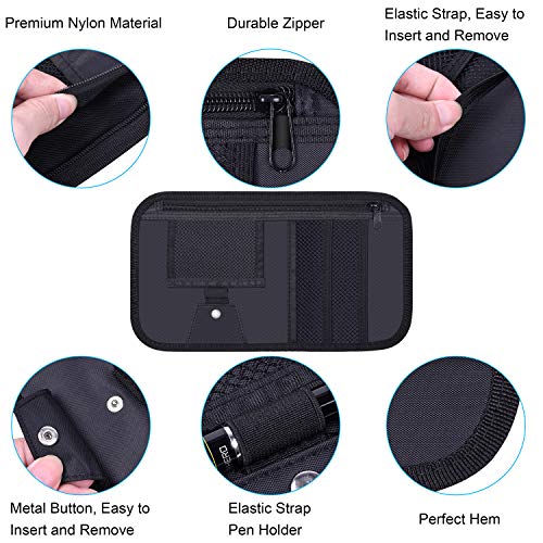 Wisdompro Car Sun Visor Organizer, Registration and Insurance Holder, Black | Auto Sunvisor Pocket, Truck Storage Pouch with Elastic Strap for Sunglass, Glasses, Documents, Cards, Pen, Drivers License