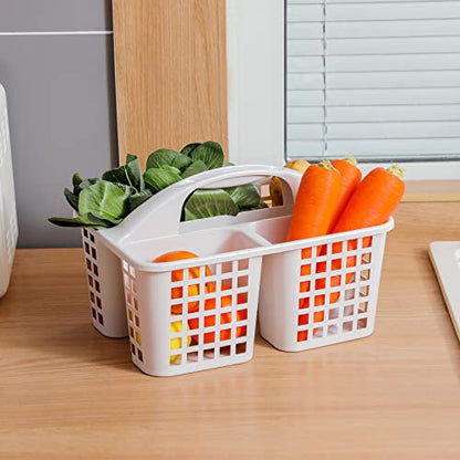 Portable Shower Caddy Basket Plastic Storage Basket with Divided Light Grey | Sturdy Large Capacity Cleaning Supplies Organizer Compartments Tool Bin for Bathroom Kitchen Bedroom College Dorm Essentials