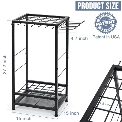 Garden Tool Organizer Holds 50 Long-Handled Tools/Rakes/Brooms/Shovles for Garage Organization and Storage, Shed, Outdoor, Lawn, Heavy-Duty Steel, Black, Easy Assembly (Corner Tool Organizer)
