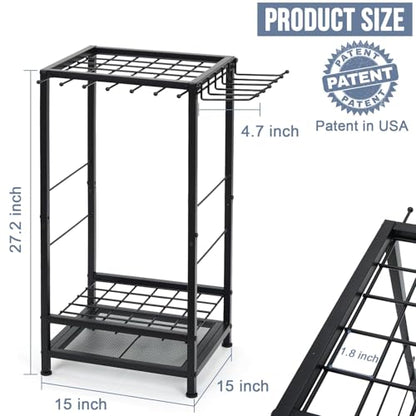 Garden Tool Organizer Holds 50 Long-Handled Tools/Rakes/Brooms/Shovles for Garage Organization and Storage, Shed, Outdoor, Lawn, Heavy-Duty Steel, Black, Easy Assembly (Corner Tool Organizer)