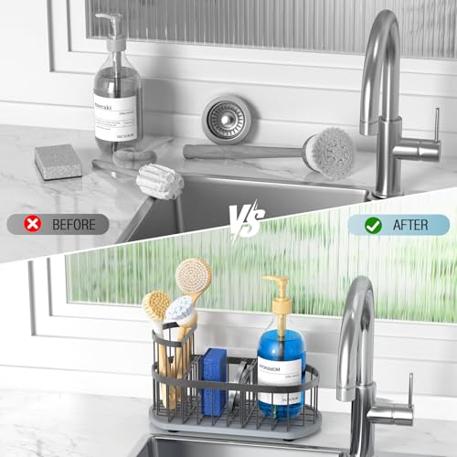 Sponge Holder for Kitchen Sink with High Brush Hol... (Grey)