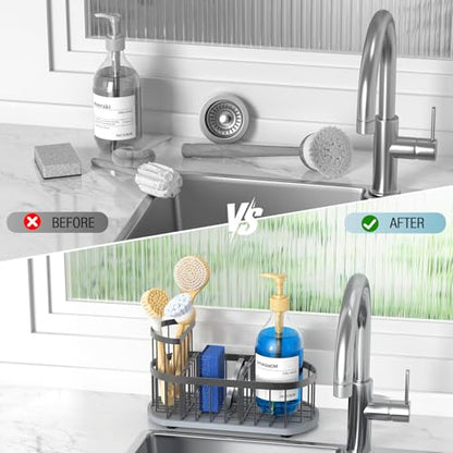 Sponge Holder for Kitchen Sink with High Brush Hol... (Grey)