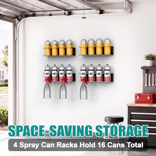 EVERHANGER Spray Can Holder, Wall Mount Spray Bottle Storage Rack Heavy Duty Spray Paint Bottle Organizer for Garage & Home, 16 Can Holes