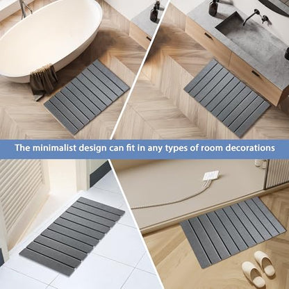 Foldable Stone Bath Mat, Quick Drying Diatomaceous Earth Shower Mat with Non-Slip Rubber Backing, 23.6 x 15.4 inch, Super Absorbent Stone Mat for Bathroom Floor, Easy to Clean