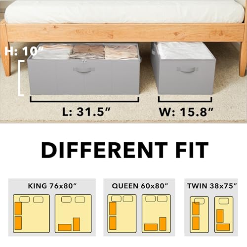 SpaceAid 2 Pack 10" High Under Bed Storage Containers, Large Underbed Storage Organizer Bins with Lids for Bedroom, Dorm, Clothes, Closet Organization, Bed Sheets and Blankets (Gray)