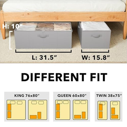 SpaceAid 2 Pack 10" High Under Bed Storage Containers, Large Underbed Storage Organizer Bins with Lids for Bedroom, Dorm, Clothes, Closet Organization, Bed Sheets and Blankets (Gray)