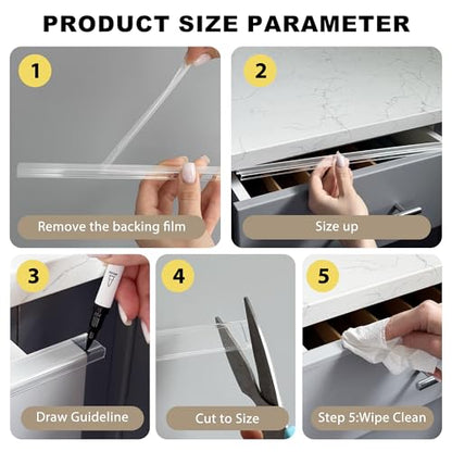 4pcs Cabinet Protectors for Kitchen Cabinets, 3/4" Th×24" L, Plastic | Fits Flat-edge Cabinet, Trash Drawer, No-Tool Installation, Low Profile Slip, Clear, Nearly Invisible Design, Food Grade PC