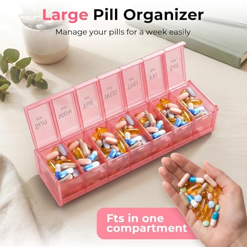 Zoksi Extra Large Weekly Pill Organizer 2 Times a Day, XXL Pill Box 7 Day | Large Compartments with AM PM, 180°Easy-Open Lids, Caregiver-Friendly, BPA-Free Medicine Case for Vitamins & Supplements