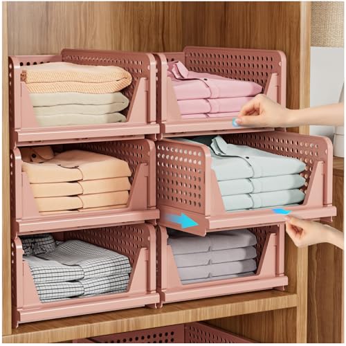 5 Pack Stackable Closet Organizer Box, Multifuncti... (Pink | Plastic)