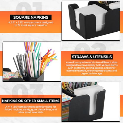 Bar Caddy with 6 Compartments, Plastic Bar Organizer, Bar Organizer Holds Napkins, Toothpicks, Straws - 9.5" L x 5.75" W (2)