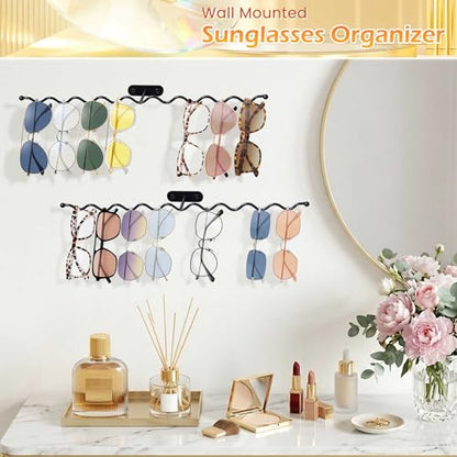 AQAREA Wall Mounted Sunglasses Organizer: Industrial Metal Glasses Holder Stand with Large Capacity