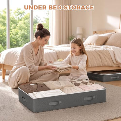 Under Bed Storage Containers, Storage Bins with Clear Lids | 4 Pack foldable organizers for clothes, blankets, shoes, bed sheets, comforter, wrapping paper, dorm storage