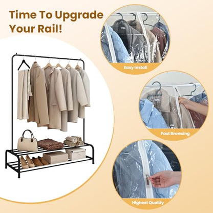 Garment Rack Cover waterproof ransparent Clothes Rack Cover, PEVA Dustproof Wardrobe Hanging Protector Rack Organizer with 2 Smooth Zipper (60 * 20 * 60inch)