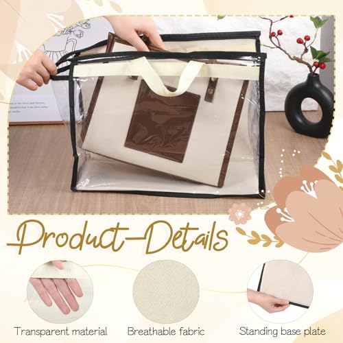 SHENLIU 15 Pack Dust Bags for Handbags, 3 Sizes Clear Handbag Storage Organizer for Closet, Purse Protector Storage Bag with Zipper and Handle, Hanging Dust Cover Bag for Handbag