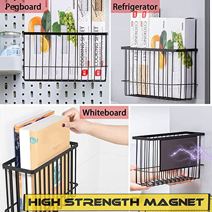 Magnetic Shelf Fridge Basket Bin for Whiteboard Washer Dryer Locker Cabinet | No Drilling Or Tools Needed, Reusable Magnet Organizer Classroom Office Home Kitchen Laundry Storage Rack Container Holder