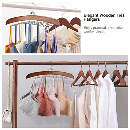 Tie Rack 2Pcs Tie Racks for Men Closet 24 Hooks, Wooden Tie Organizer with Upgraded 360°Rotating, Scarves Accessories Closet Organizer for Bras,Tank Tops,Camisoles etc.Walnut…