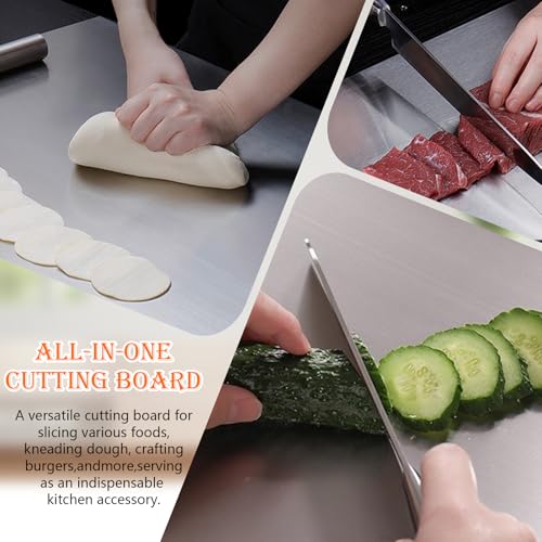 Large Stainless Steel Cutting Boards for Kitchen, Cutting Board with Counter Lip, Cutting Board with Silicone Mat for Meat, Fruits, Vegetables, Bread (15.7 x 11.8 Inch)