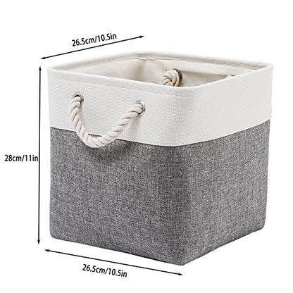 Cube Storage Bins, 6 Pack Collapsible Fabric Storage Cubes, 11 Inch Cube Organizer Bins with Handles (White/Gray)