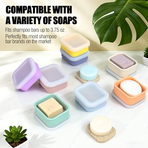 OTHIX 2 Pack Leakproof Silicone Travel Soap Case, Small Bar Soap Holder Container with Drainage Layer & Mini Portable Soap Dish Fits for Shampoo Bar, Gym, Camping (Baby Blue & Sage Green)