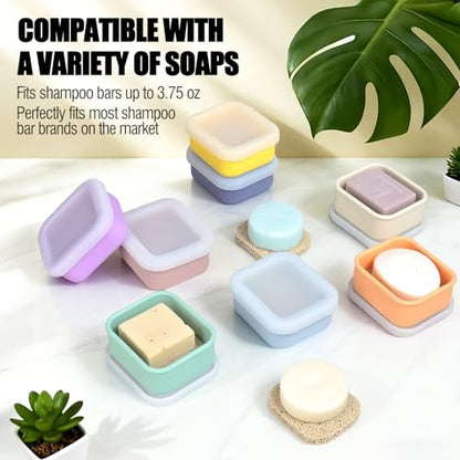 OTHIX 2 Pack Leakproof Silicone Travel Soap Case, Small Bar Soap Holder Container with Drainage Layer & Mini Portable Soap Dish Fits for Shampoo Bar, Gym, Camping (Baby Blue & Sage Green)