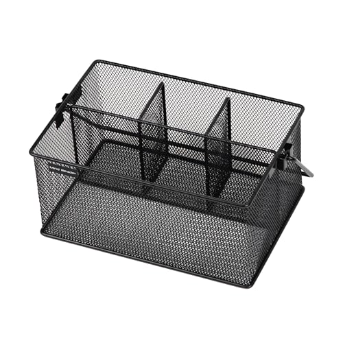 Mind Reader Multi-purpose Storage Caddy with Handle, Desktop Organizer, Cutlery Holder, 4 Compartments, Metal Mesh, Black