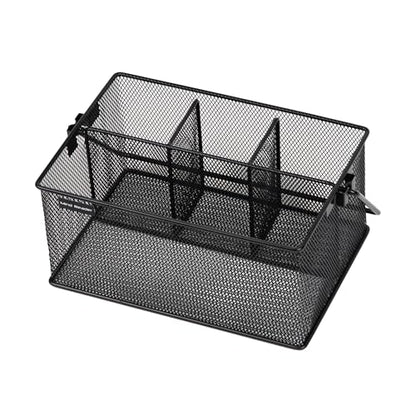 Mind Reader Multi-purpose Storage Caddy with Handle, Desktop Organizer, Cutlery Holder, 4 Compartments, Metal Mesh, Black
