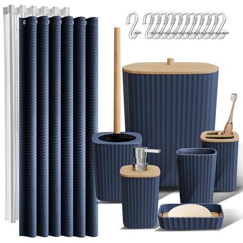 Bathroom Set, Shower Curtain Set, Bathroom Accesso... (Navy Blue | Plastic)