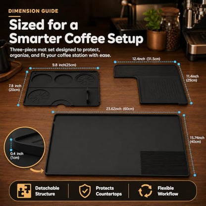 Silicone Coffee Maker Mat for Ninja Luxe ES601 & ES701: 3-in-1 Top Mat + 23.6"x15.7" Coffee Bar Mat + Espresso Tamping Mat – Food-Grade Silicone, Waterproof, Non-Slip,Heat-Resistant Coffee Accessories
