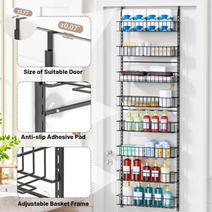 ElegantArray 8-Tier Pantry Door Organizer, Black | Over The Door, Hanging Spice Rack Shelves, Home Office Laundry Room Bathroom & Kitchen, Storage Rack