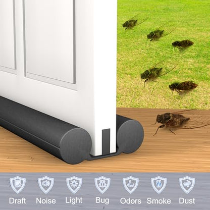 2 Pack Large Door Draft Stopper for Bottom of Doors 36 Inch Door Sweep Weather Stripping Noise Blocker Under Door Draft Noise Black Stoppers Adjustable Twin Door Sweep Draft (2 Pack)