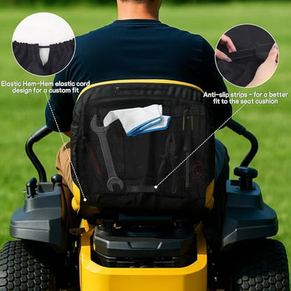 Lawn Mower Seat Cover with 5 Convenient Storage Pockets Weatherproof | Lawn Mower Seat Cover Weatherproof Tractor Seat Cover Riding Mower Seat for Cub Cadet and John Deere (Medium)