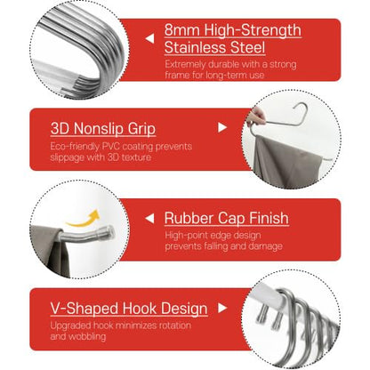 OLG 8mm Stainless Pants Hanger with V Hook and Reverse S, Non-Slip for Men Women -Heavy-Duty Trouser and Jeans Closet Organizer, Ganchos para Pantalones (10, Gray)