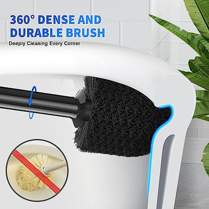 Toilet Plunger and Brush, Bowl Brush and Heavy Duty Toilet Plunger Set with Ventilated Holder, 2-in-1 Toilet Brush and Plunger Combo for 5.3-inch Toilet Drain Bathroom Cleaning (Black)