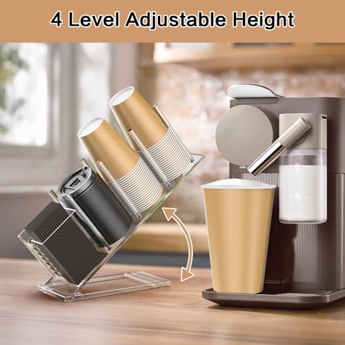 Acrylic Cup and Lid Holder with Straw Organizer | Adjustable Coffee Cup Holder Organizer, 5 Compartment Cup Dispenser for Disposable Paper & Plastic Cups, for Home Countertop