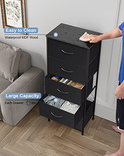 Tall Dresser Vertical Fabric Storage Tower Organizer, 5 Drawers(Black) | Sturdy Steel Frame, Wood Top and Easy Pull Handle, Space-saving Organizer for Clothes, Bedroom, Hallway, Entryway, Closets