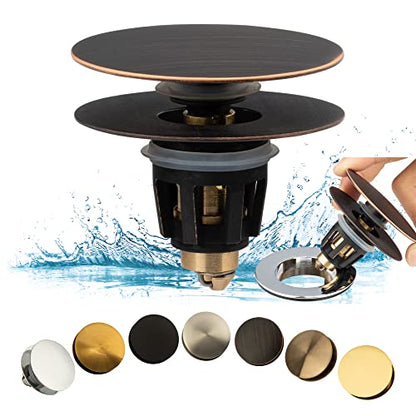 Universal Bathroom Sink Drain Stopper, Fits Most Pop-Up Drains for Vessel Sink Lavatory Vanity, Sink Drain Strainer with Detachable Hair Catcher, Tested by Plumber in US (Oil Rubbed Bronze)