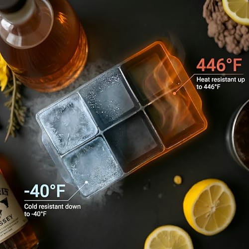 KitchFort® Large Silicone Ice Cube Tray (3-Pack) - 2" Big Ice Mold with Lid | Easy Release, Cocktail, Whiskey Ice Cubes Mold - Food Grade - Ice Cube Trays for Freezer - Stackable Silicone Ice Tray