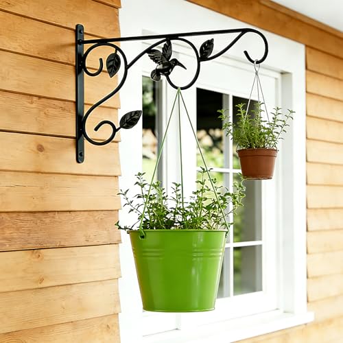 Heavy Duty Plant Hangers for Hanging - 2 Pack Metal Wall Plant Hooks Indoor Outdoor, 12 Inch Rust Resistant Plant Bracket for Bird Feeders, Planters, Lanterns, Wind Chimes - Patio, Garden, Home Decor