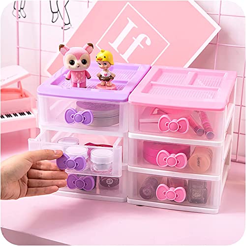 3 Drawers Small Pink Plastic Drawers Organizer, Kawaii Mini Desktop Storage Drawers, Small Pink Drawers Desk Organizer for Bathroom, Vanity, Office, Bedroom