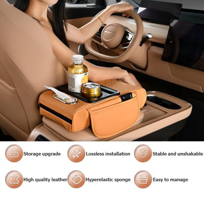 Car Armrest Cushion,5-in-1 Center Console Cover with 2 Storage Bags Cup Holder, Tissue Box Slot, Phone Slot for Sedans, Car Accessories Interior Organizers (Black red)