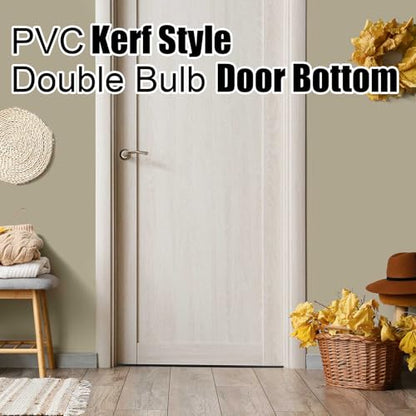 Pushglossy 2 Pcs 36" Double Bubble Kerf Door Sweep 1-3/4" Wide Vinyl Weatherstrip Seal for Exterior Doors, Energy Efficient Draft Stopper, Easy Slide in Installation, Blocks Dust/insects/noise (Black)