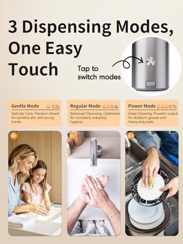 Automatic Liquid Soap Dispenser Touchless: Stainless Steel Hand Soap Dispenser Auto - Free Touch Electric Soap Dispenser Rechargeable with Sensor for Kitchen, Bathroom, Commercial (Silver)