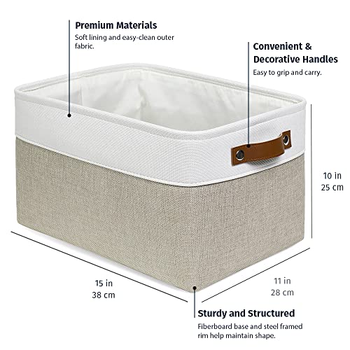 OrganiHaus 15x11in Canvas Storage Baskets 3 Pack - Fabric Bins for Shelves | Vegan leather handles; a decorative closet organizer for clothes, shoes, or toys; bedroom container