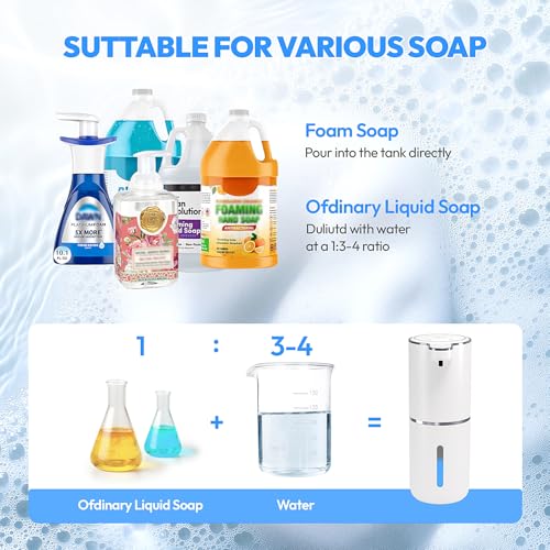 2 Pack Automatic Foaming Soap Dispenser,Touchless Foam Soap Dispenser,12.8oz Rechargeable Wall Mounted Smart for Bathroom and Kitchen Dish Soap,Easy for Toddlers(White)